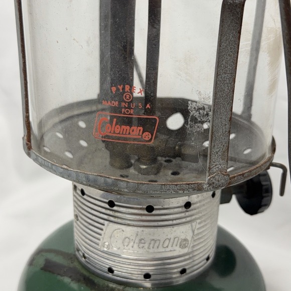 Vintage Coleman 220F Green Camping Outdoors Lantern Pyrex Globe USA Made 1967 - Picture 5 of 16